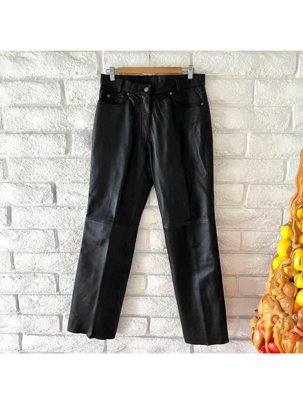 Whet Blu Black Leather Pants Women Large Vintage Size 12 P14